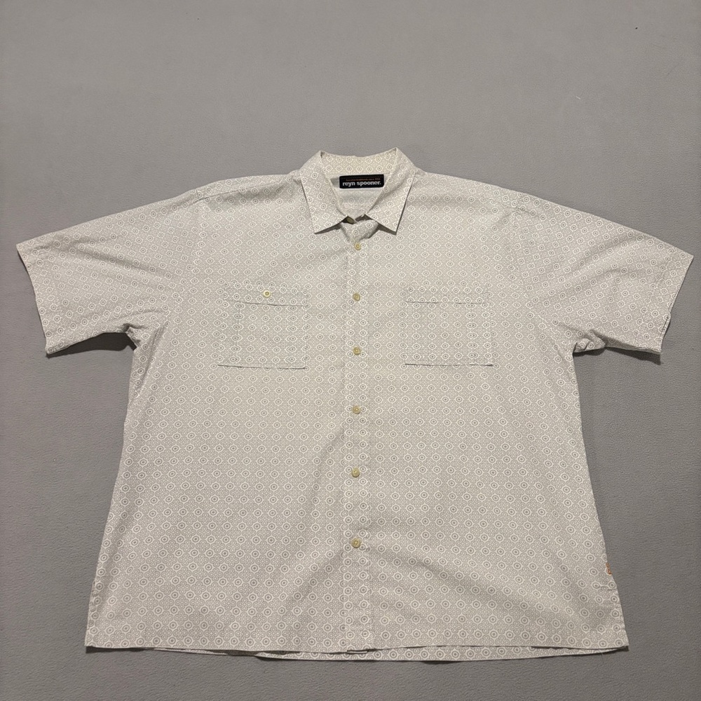 Reyn Spooner Shirts Size‎ 2XL XXL White Geometric Buttons Short Sleeves Summer